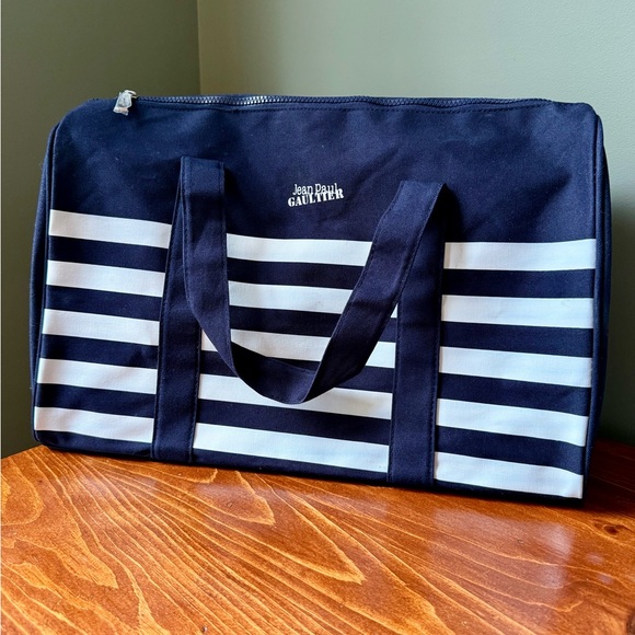 Jean Paul Gaultier Handbags - Jean Paul Gaultier Navy & White Striped Tote Weekender Duffle Canvas Bag